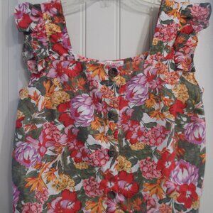 Ladies summer top, w/bright flower print